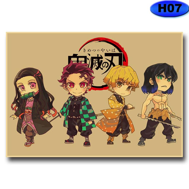 Vintage Anime Demon Slayer Kimetsu No Yaiba Posters Retro Room Decoration Wall Painting Decorative Picture Home Decor Aesthetic