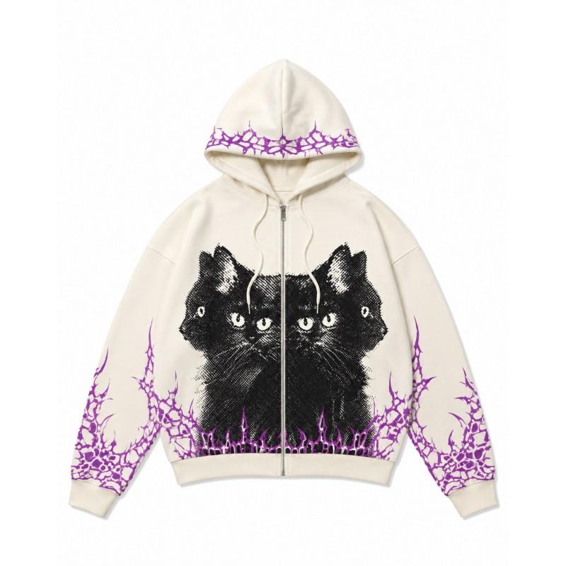 Street Hip Hop Flamme 3D-Druck Reißverschluss Hoodie Lockerer Schnitt Jugend Freizeit Winter Sweatshirt