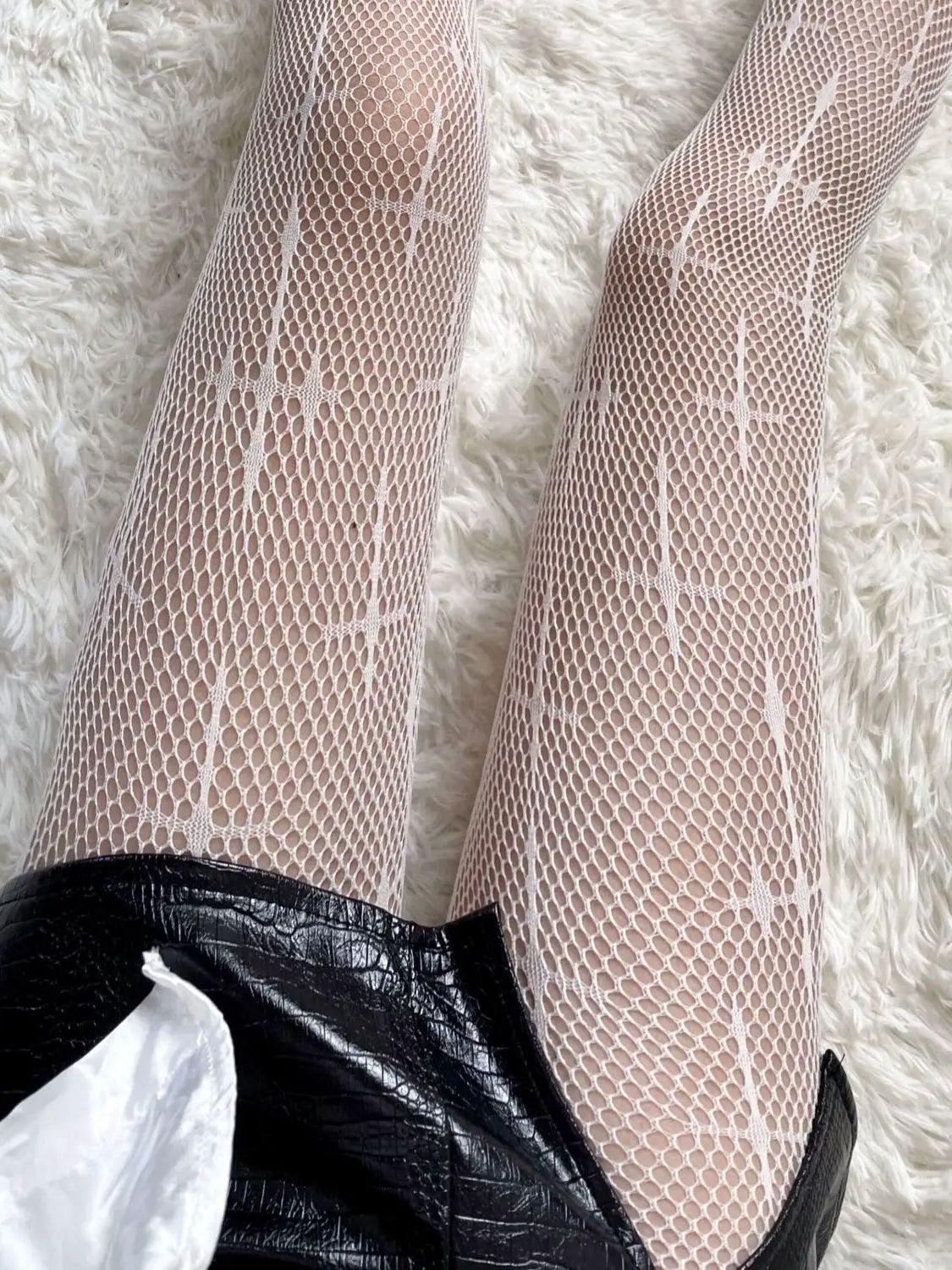 

Goth Lolita Cosplay JK Girls Tights Women Sexy Retro Gothic Kawaii Cross-shaped Print Club Stockings Nylon Socks Fishnet Pantyhose One Size
