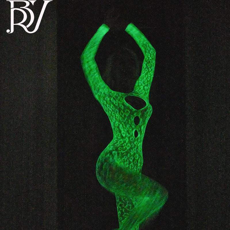 Fluorescent Fishnet Stockings Sexy Bodysuit with Suspenders