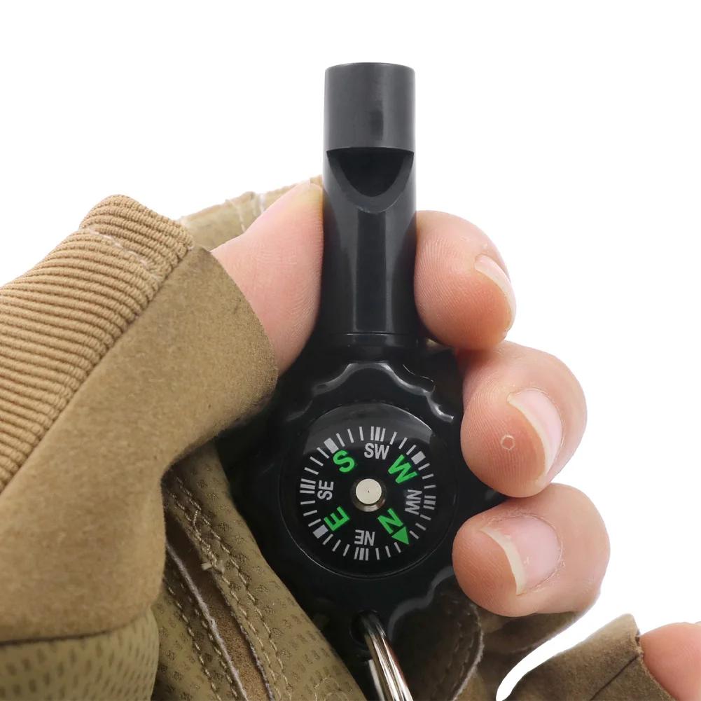 Multi-Function 2-in-1 Outdoor Survival Whistle and Compass with Keychain Mountaineering Adventure Camping Safety Tool