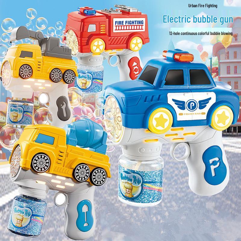 Electric Bubble Fire Truck Toy: Automatic Light-up Bubble Gun for Kids' Outdoor Fun