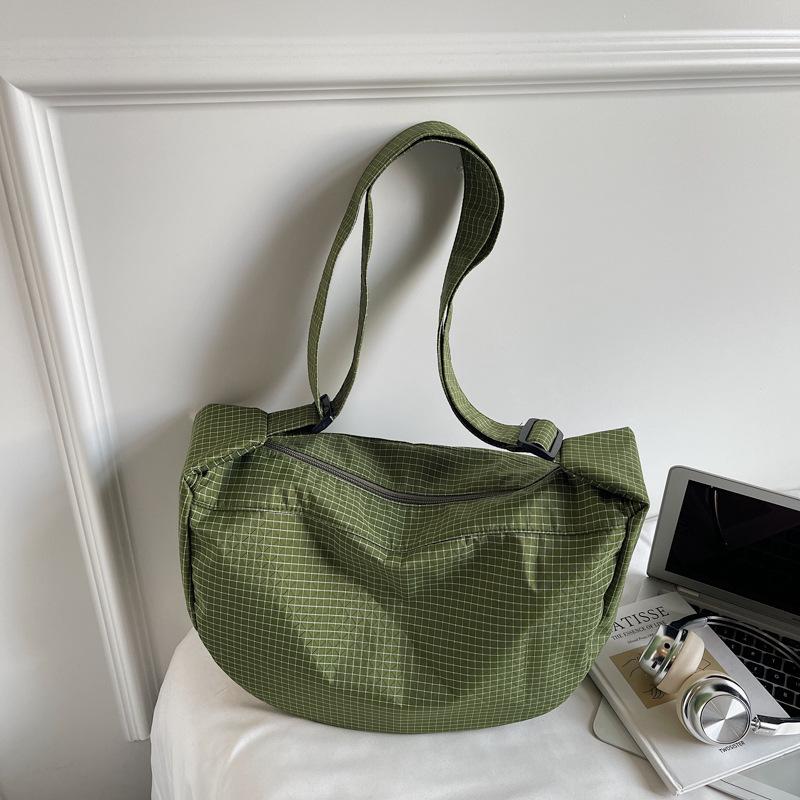 Large Capacity Plaid Canvas Bag Women's Lightweight Handbag Shoulder Crossbody Dumpling Bag