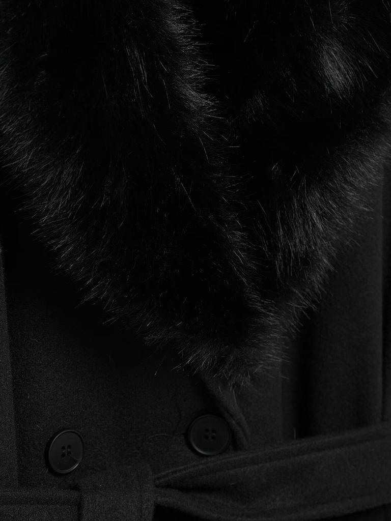 Spring 2025 Women's European & American Faux Fur Belted Lapel Overcoat 