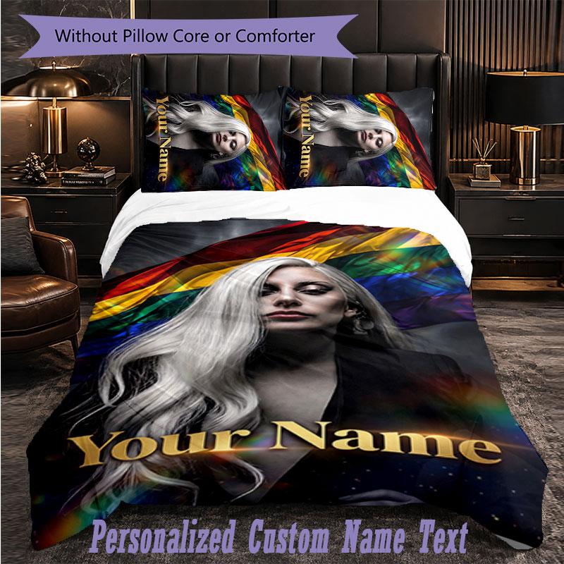 Personalized 3Pcs Bedding SetLady Gaga Custom Text Duvet Cover Pillowcase Set Bedroom Gift