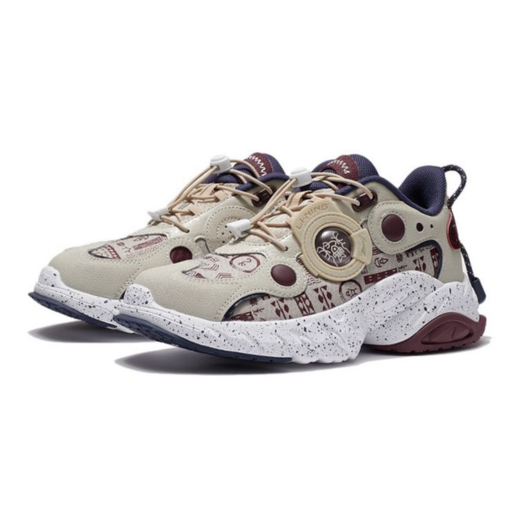 Li Ning Youth Casual Starry Sky Non-Slip Shock Absorbing Wear-Resistant Low-Top Running Shoes Kids Running Shoes Deep-Burgundy YKCS006-5