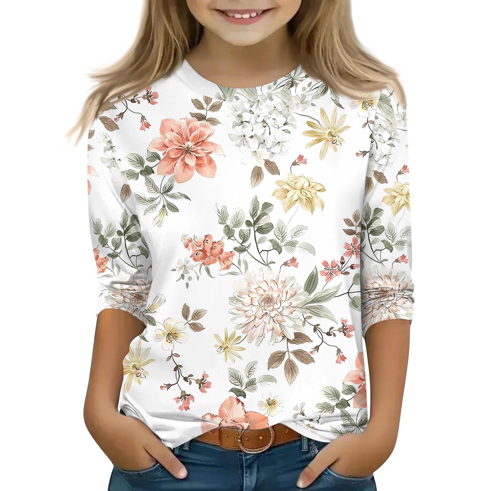 

Детская футболка с рукавом 3/4, повседневная футболка с принтом, круглый вырез, блузка-пуловер 110 белый