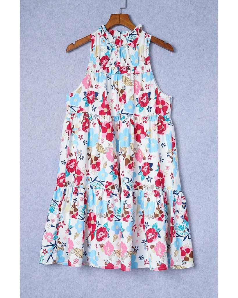 Azura Exchange Tiered Floral Dress with Frill Mock Neck