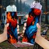 1PC Fire Blue Flame Swirl Art Print 750ml Color Plastic Sports Water Bottle Leakproof Flip Straw Lid Suitable for Sports Office Home Use