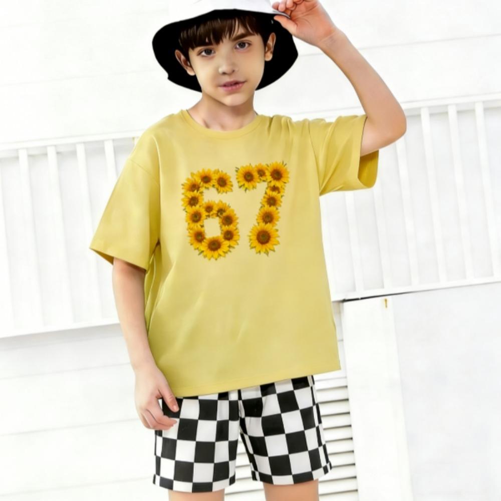 Fashion Multicolored 67 Printed Summer Men's T-shirt and Shorts 2 Piece Set Summer Casual Outfit for Men's and Women's Clothing