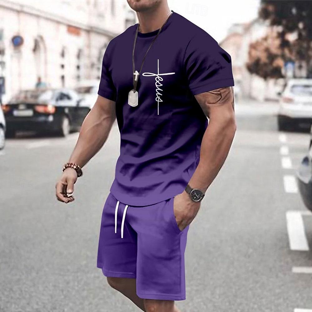 Men's Sets Summer Tops Short Sleeve Short Pants Crew Neck Sport Casual Outdoor Vacation Sport Summer