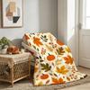 Cozy Autumn Themed Throw Blanket with Pumpkin and Maple Leaf Print Soft Cream Fleece Bedspread Perfect for Fall Decor Living Room Bedroom Sofa and Hol
