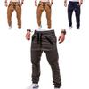 Men's Slim Fit Cuffed Trousers With Adjustable Waist And Multiple Pockets