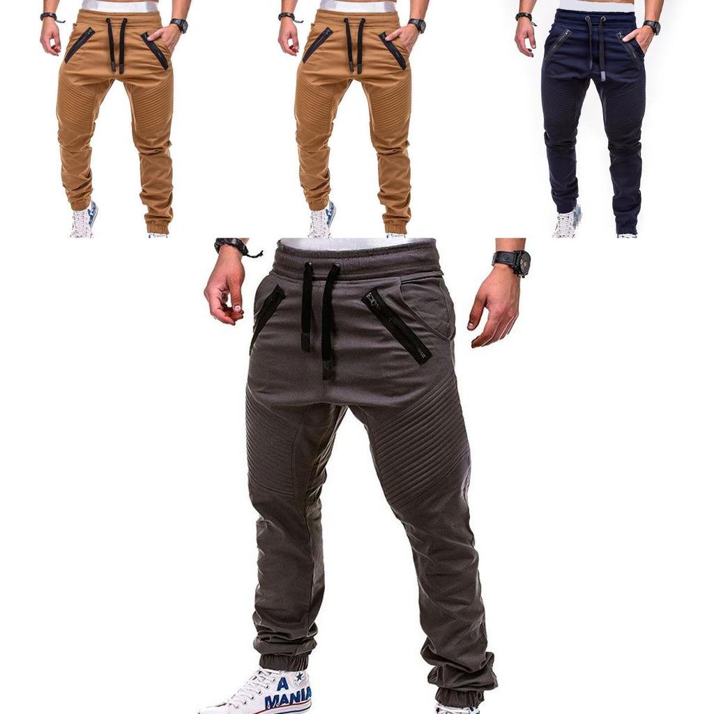 Men's Slim Fit Cuffed Trousers With Adjustable Waist And Multiple Pockets