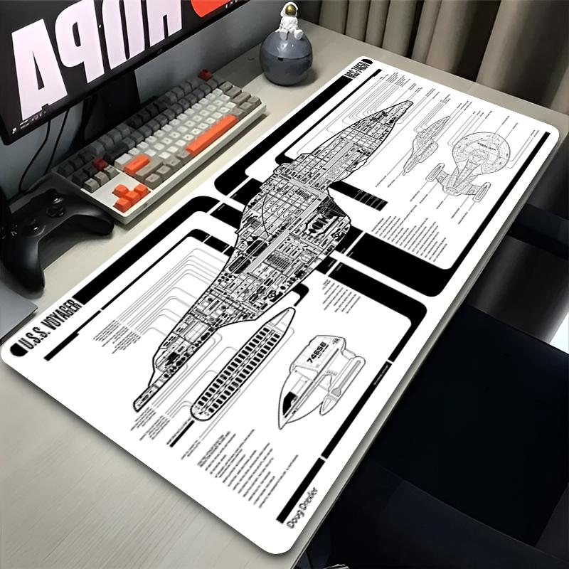 Portable Mouse Pad Office PC Gaming Nonslip Extended Desk Mat Computer Star Trek Starship Blueprint Keyboard Pad Soft Mousepad