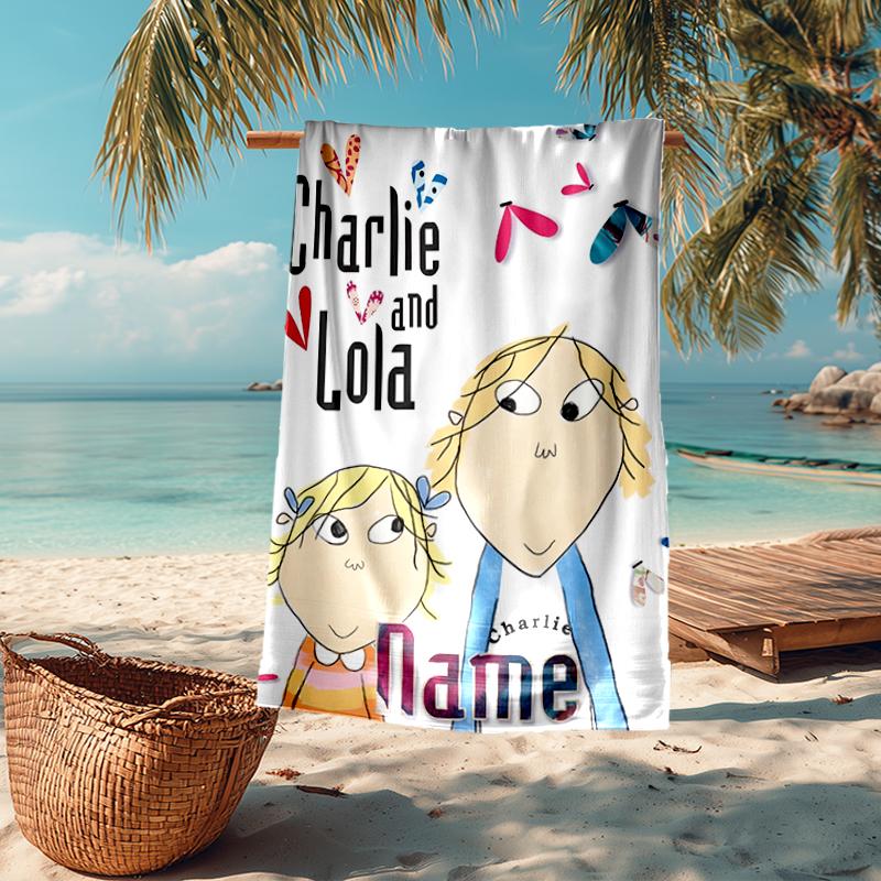 Custom Name Ultra-Soft Beach Towel with Charlie and Lola Theme,Ideal for Pool - Camping, Diving - Perfect Travel Essential, Vibrant Beach Towel.