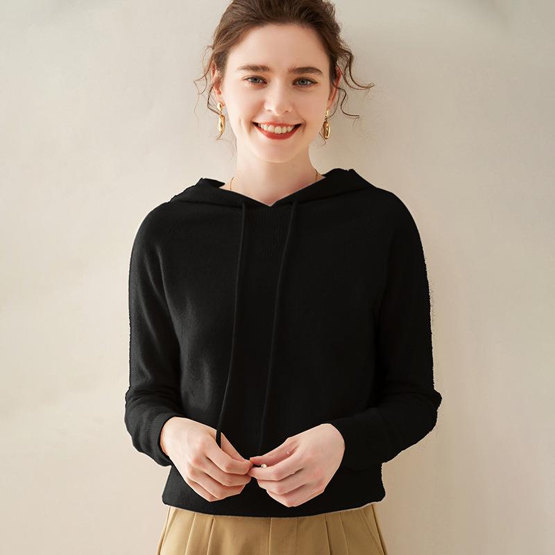 Women's Cashmere Hooded Sweater - Autumn/Winter Loose-Fit, Casual, Long-Sleeve Knit Pullover