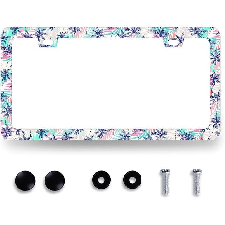 Hummingbird License Plate Frame Cherry Blossom Pink Flower License Plate Holder Colorful License Plate For Car Decoration Stainless Steel Bird Car