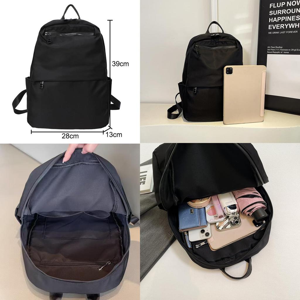 manukori A4 Large Capacity Lightweight and Popular Nylon Backpack for Casual Perfect for and Travel Women's Backpack, Use, Commuting, School, (Black)