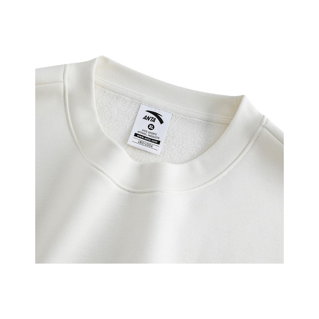 Anta Fleece Casual Fashion Sports Comfortable Loose Pullover Couple Thick Warm Hoodie Unisex Hoodies Ivory 972618704N-3