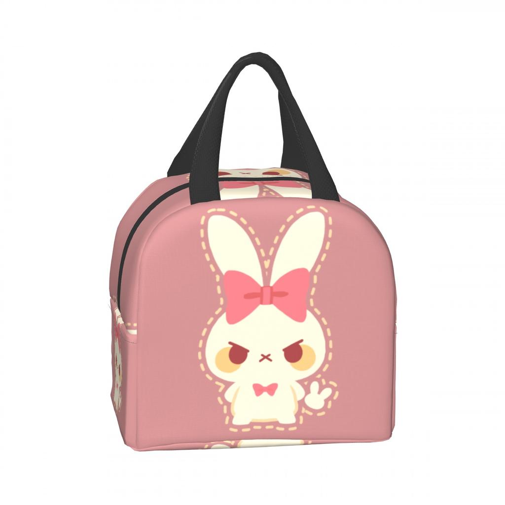 Pink cartoon rabbit Lunch Bag Waterproof Insulated Canvas Cooler Bag Thermal Cold Food Picnic Travel Tote for Women Children