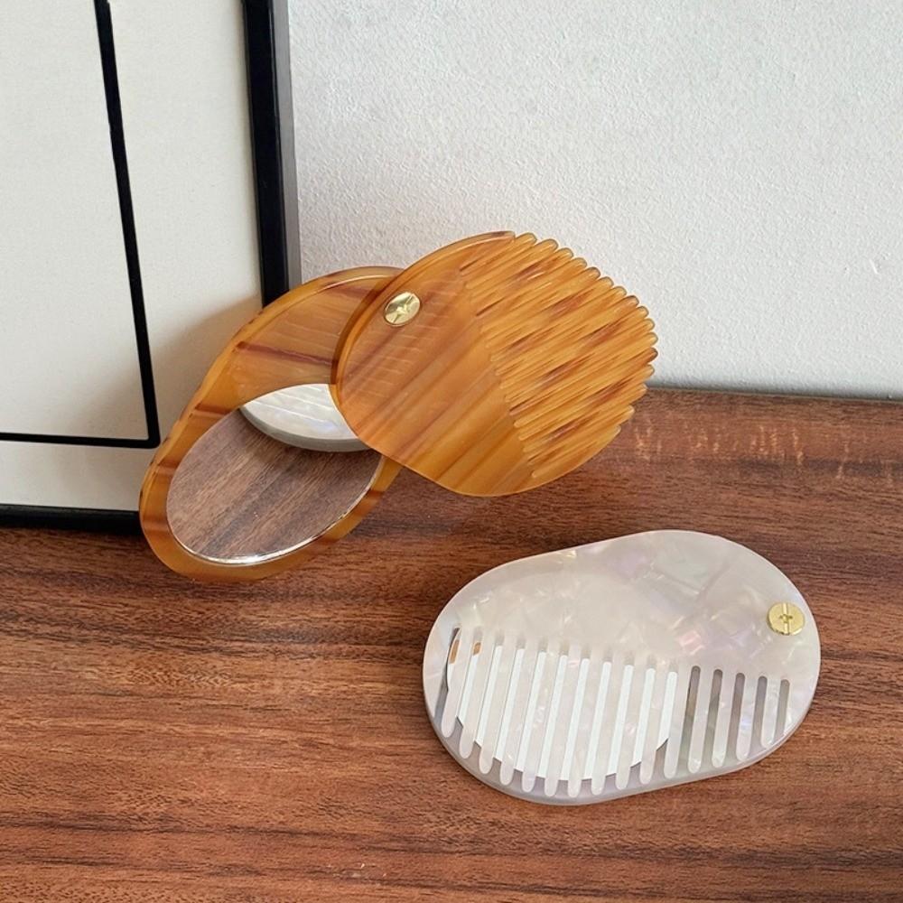 Anti-Static Folding Hair Brush Mini Acetate Makeup Mirror Portable 2-in-1 Comb Mirror  Student Use