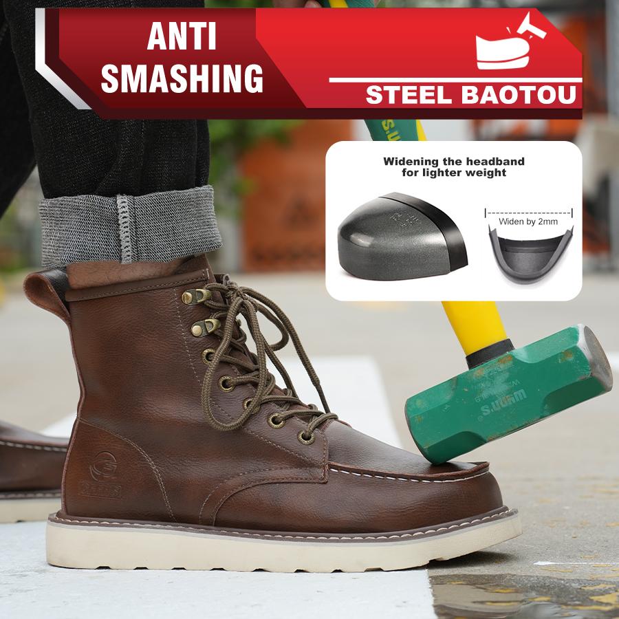 High Top Men's Safety Shoes Puncture-Proof Work Sneaker Waterproof Steel Toe Shoes Safety Boots Indestructible Slip-resistant Shoes
