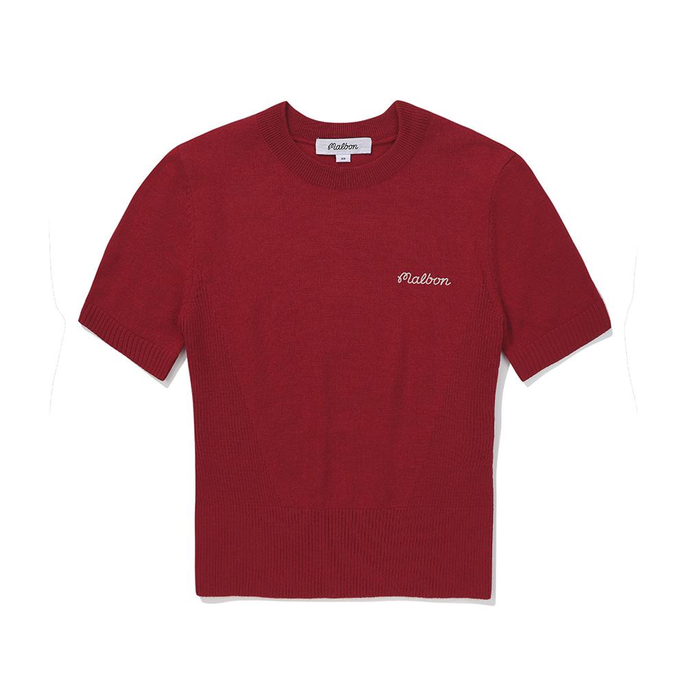 MALBON GOLF Women'S Mock Neck Half Sleeve Knit Red (Woman)