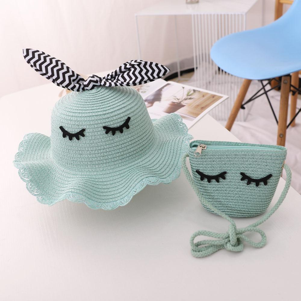 Fashion Summer Children Sunscreen Straw Hat Bag Weaving Grass Cap Cool Sun Hat For Girl Cute Breathable Baby accessories
