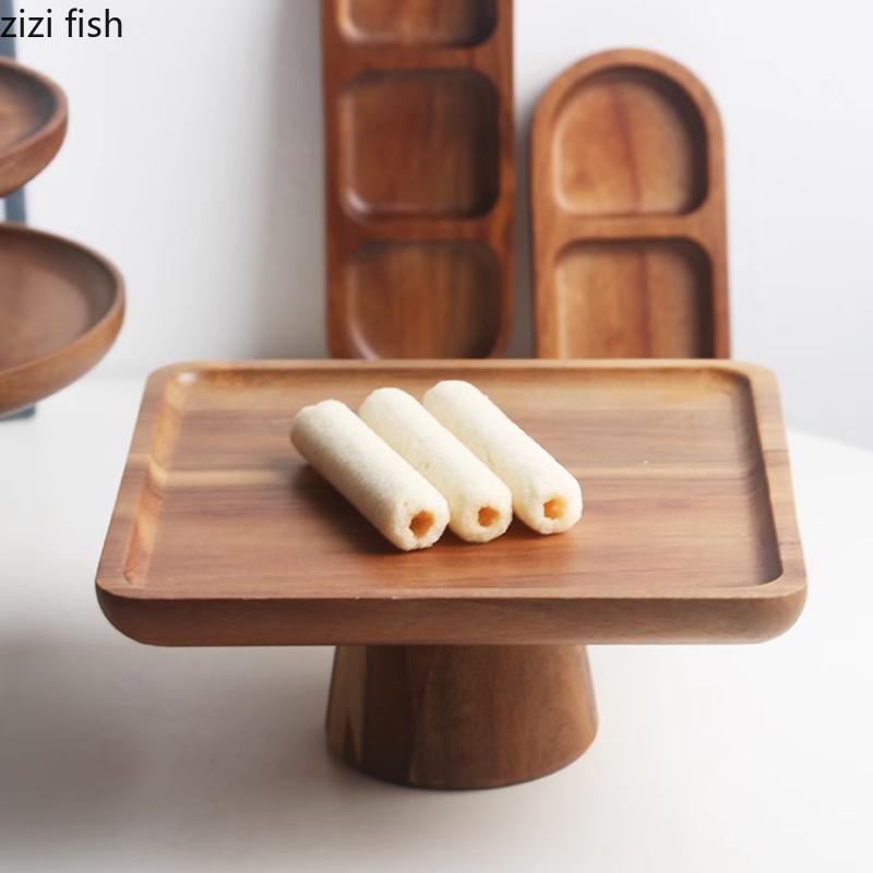 Solid Wood High Footed Dessert Plate Display Stand Cake Stand Bread Plates Dim Sum Dish Sushi Plate Fruit Plates Snack Bowl Tray