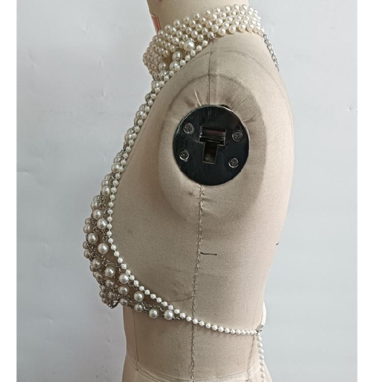 Pearls Body Chain Bra Multilayer Pearls Chest Chains Body Accessories Jewelry for Women Nightclub Raves Body Jewelry