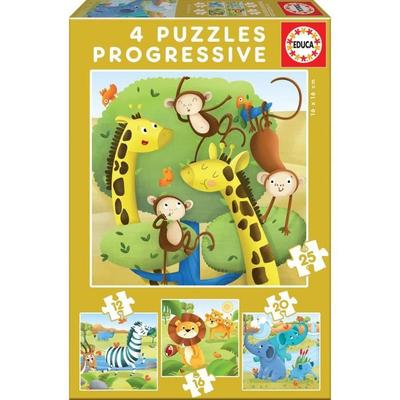 Puzzle progressivo di animali selvatici - EDUCA - 4 puzzle da 12 a 25 pezzi - Per bambini dai 3 anni in su