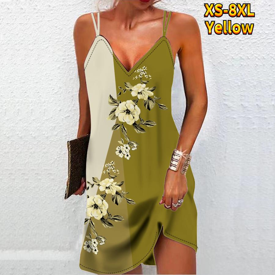 

Женское модное сексуальное платье без бретелек с 3D цветком сливы и принтом ветвей, свободное платье-бретелька с v-образным вырезом 6XL жёлтый