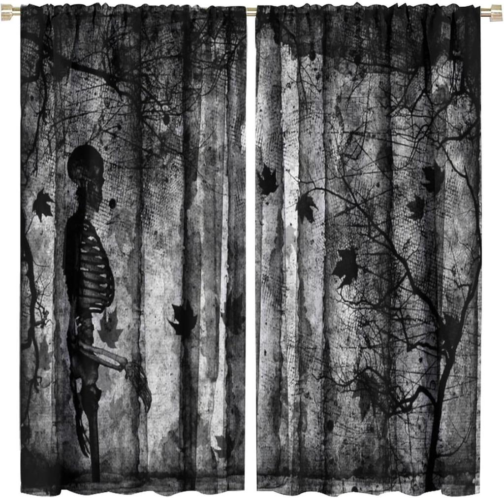 Gothic Dark Misty Forest Curtains Mysterious Horror Foggy Dim Dead Jungle Under Strange Bright Moon Thermal Insulation Blackout Made Of Polyester