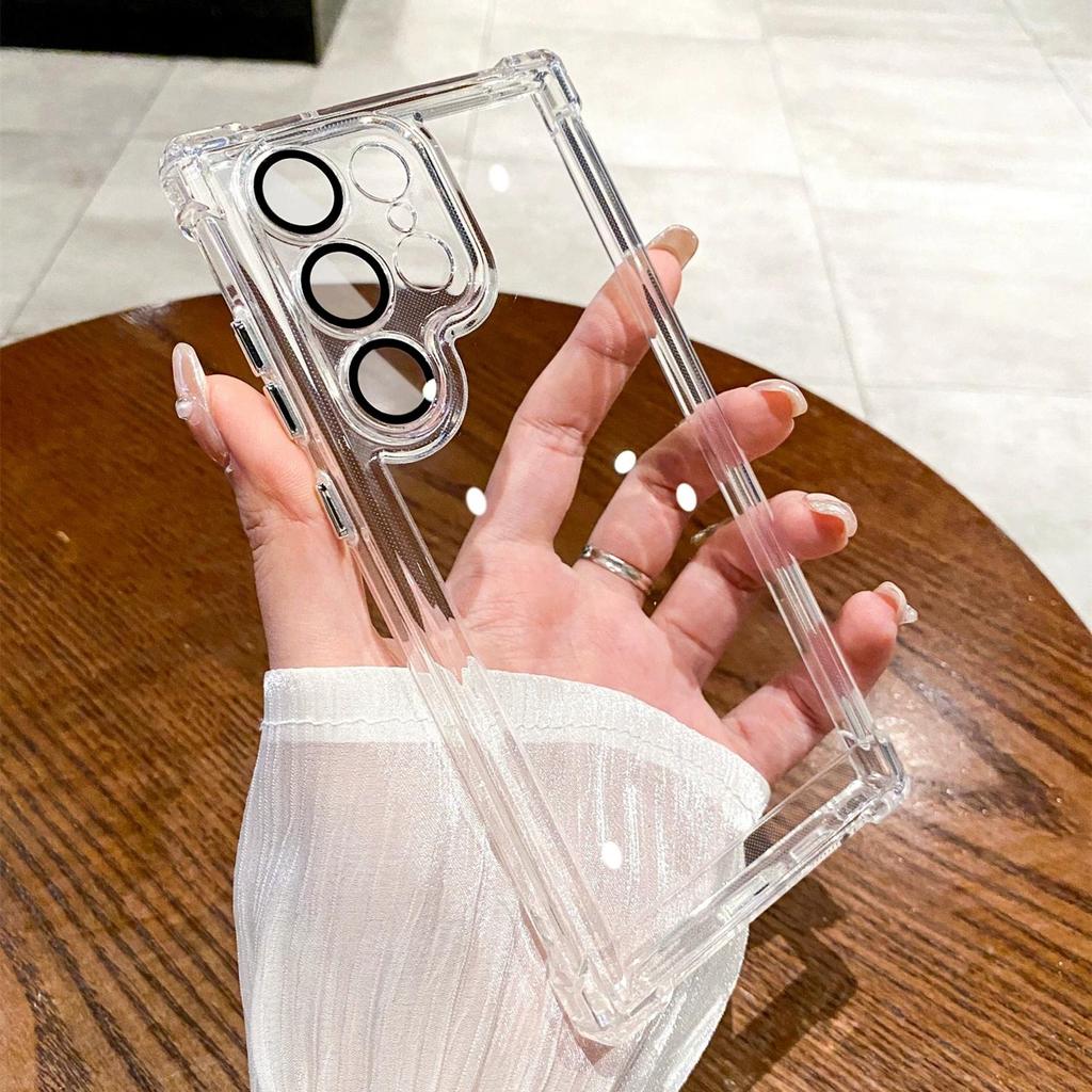 Luxury Plating Shockproof Clear Case for Samsung Galaxy S24 Ultra S25 FE Edge S23 S22 S21 S20 + Hard Acrylic Hybrid Bumper Cover