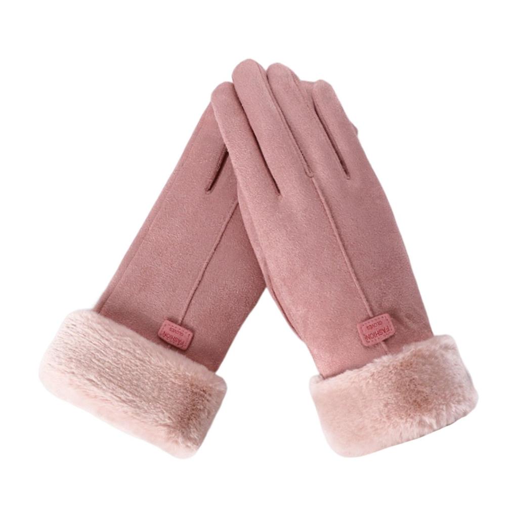 Women Winter Gloves Faux Suede Texting Full Finger Elastic Cuff Touchscreen Thermal