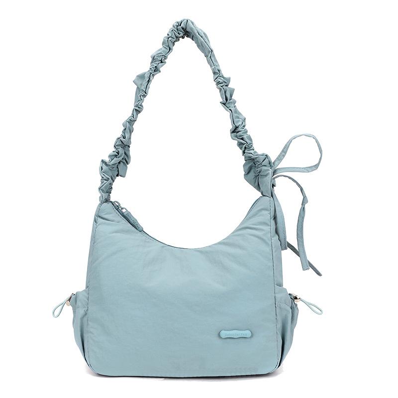 Niche design drawstring pleated bag solid color light and cute versatile shoulder bag
