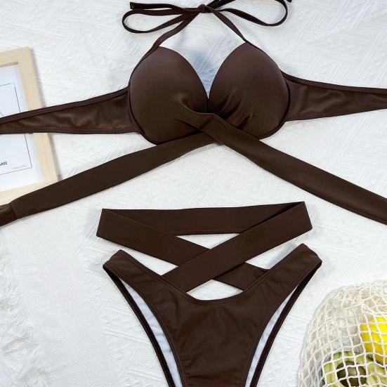 Set da 2 pezzi/set costume da bagno tinta unita imbottito con cinturino incrociato Set costumi da bagno spa