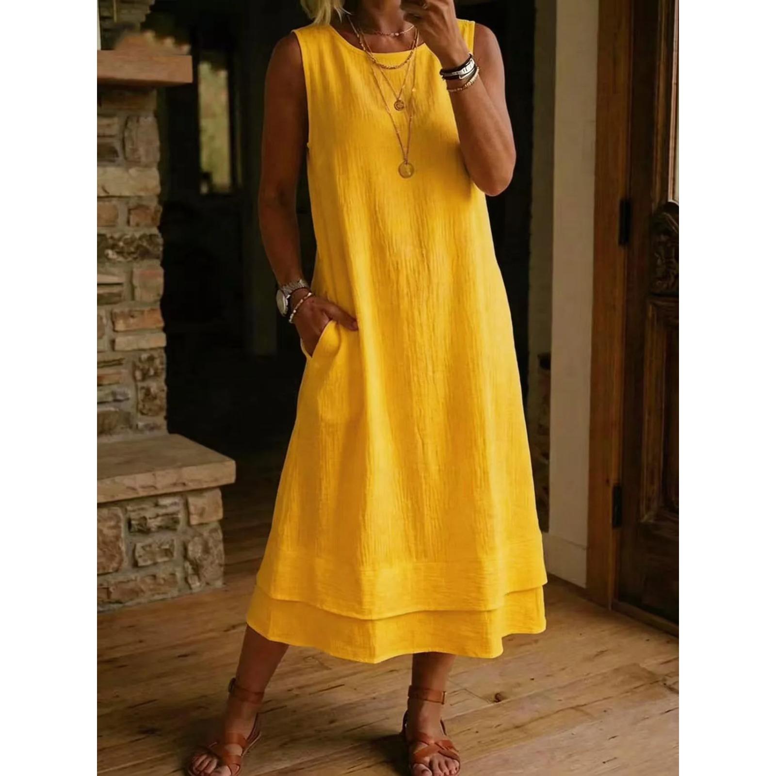 

Solid Color Casual Loose Long Dresses For Women Fashion Summer Women s A-Line Midi Dress Elegant Vintage Female Dresses XXXL