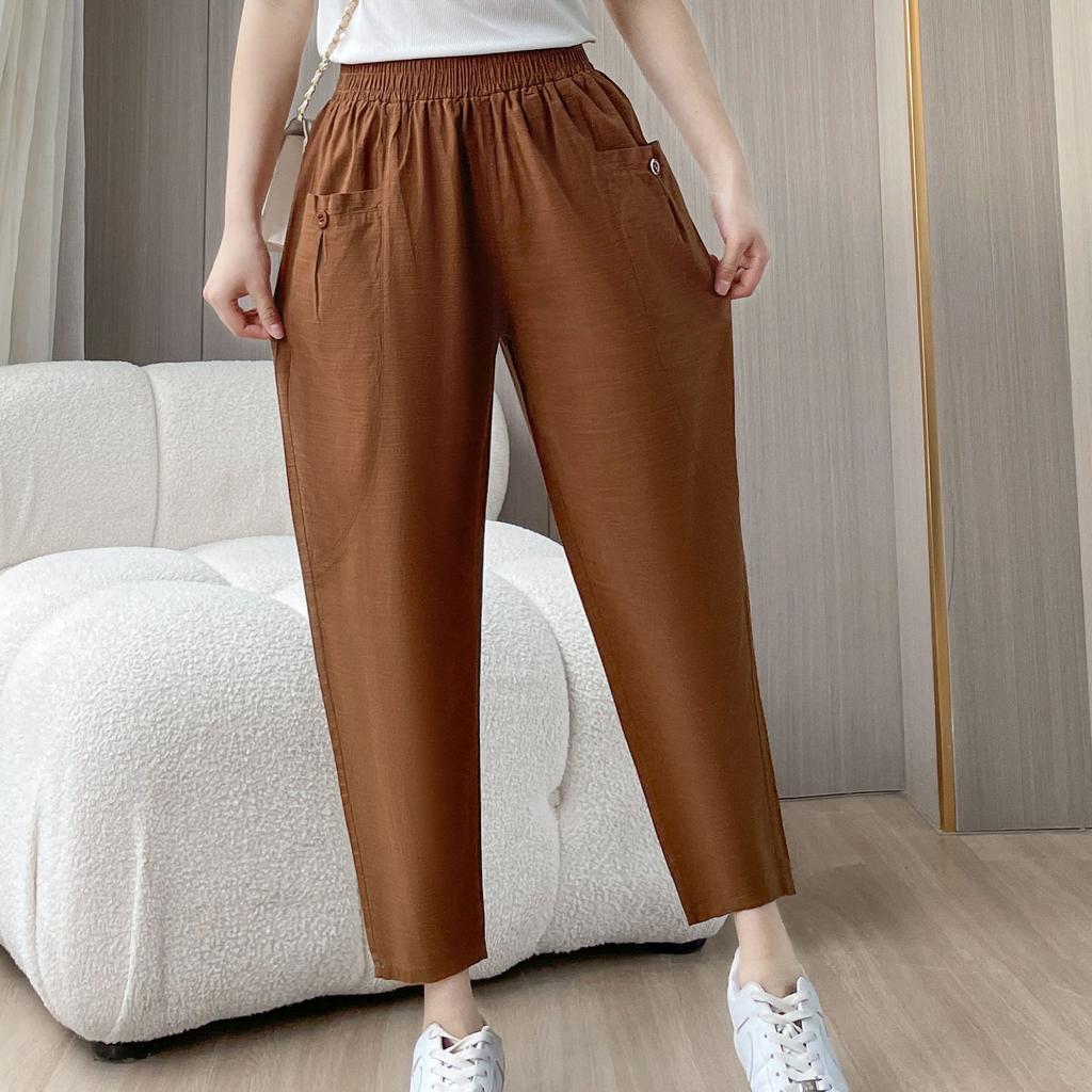 Casual Pants Summer Middle-aged Elderly New Thin Style High Waist Elastic Casual Nine-point Loose Mother Harun