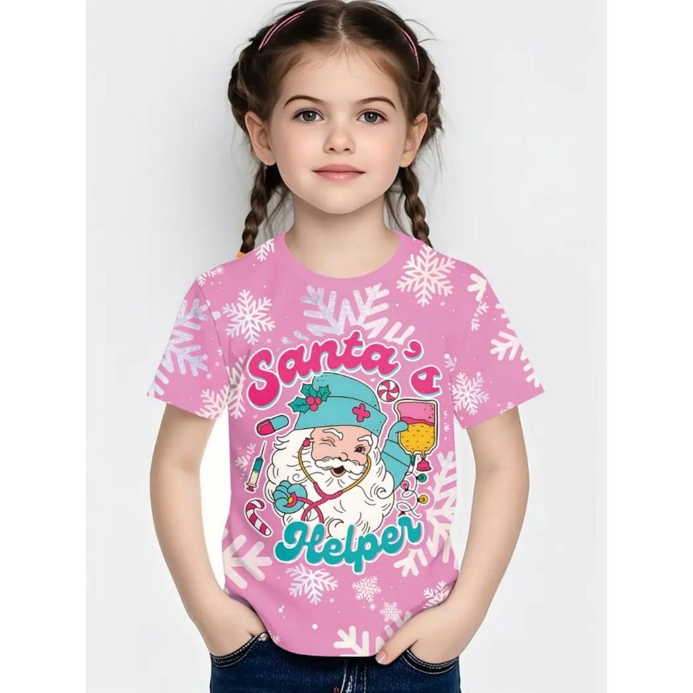 Cute Santa Claus Children's T-Shirt Christmas 3D Print Girl Short Sleeve T-Shirt Holiday Boys Clothes O-Neck Tees Tops Clothing