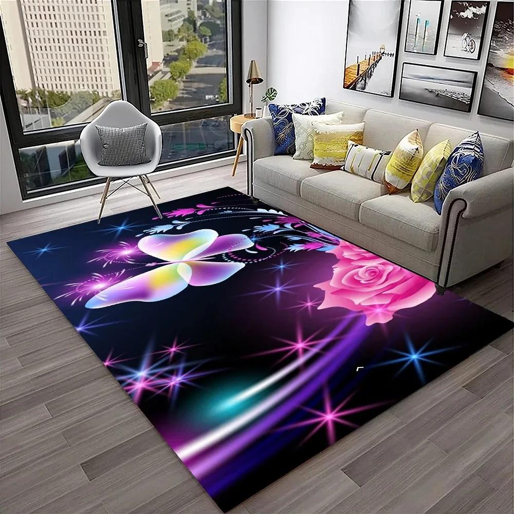 3D Luxury Dream Butterfly Flower Carpet Non-slip Floor Mat for Home Living Room Bedroom Sofa Washable Kid Play Area Decor Rug