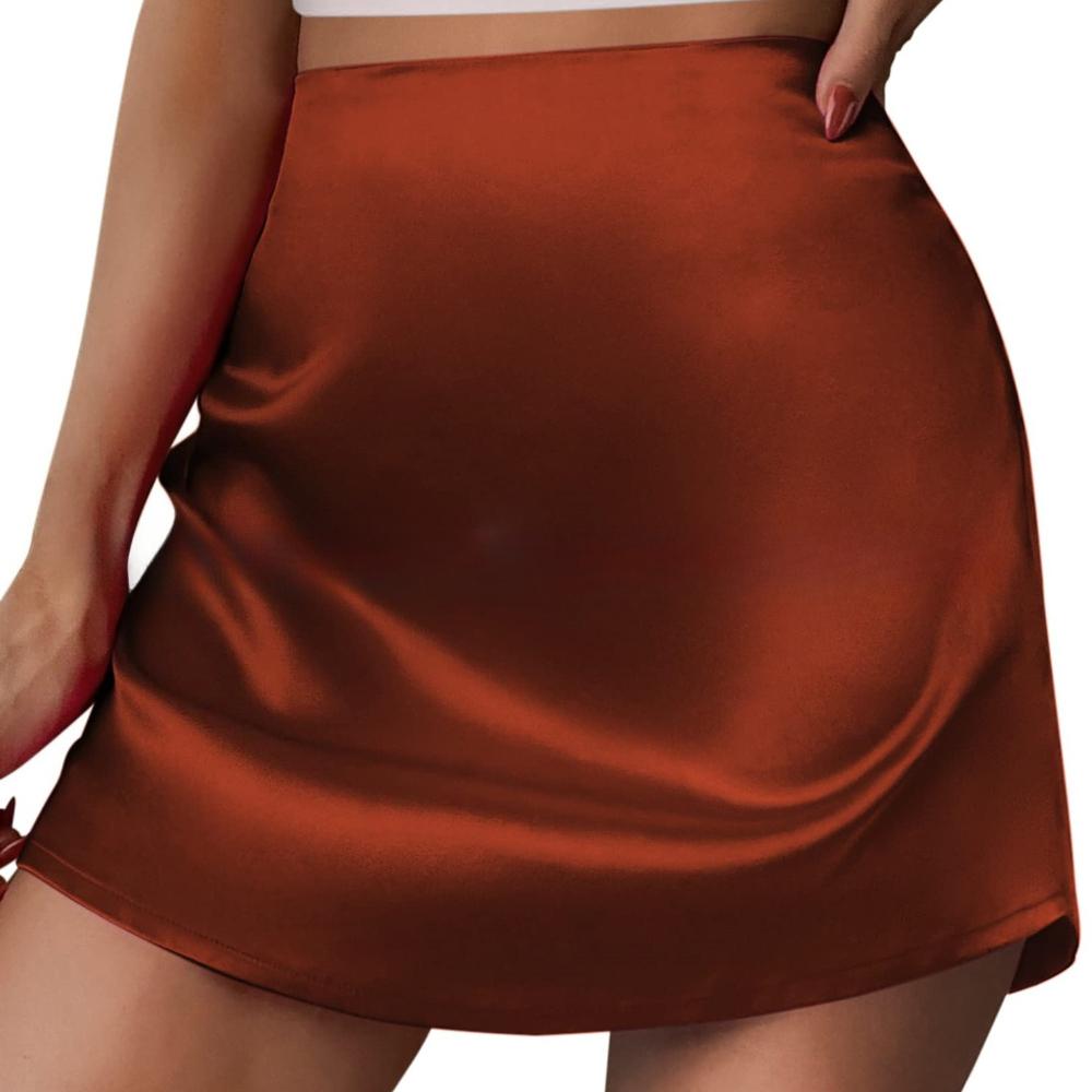 women's Satin High Waist A Line Mini Skirt Elegant Casual Short Skirt with Elastic Waistband
