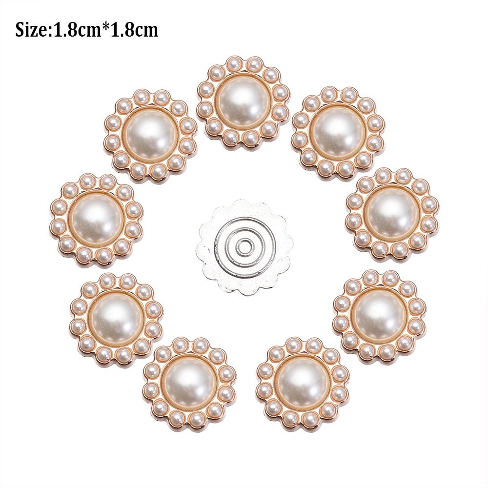 10PCS Pearl Flower Rhinestone Buttons Sparkling Crystal Hairpins Decoration Apparel Sewing Decor Craft Buttons DIY Accessories