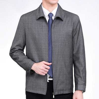 Spring and Autumn Men's Wool Jackets Middle-aged Business Men's Tops Dad's Loose Iron-Free High-end Lapel Jackets