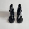 European and American fashion short herringbone toe cool boots belt buckle sleeve flat-bottomed trousers boots women's high-top Roman sandals autumn