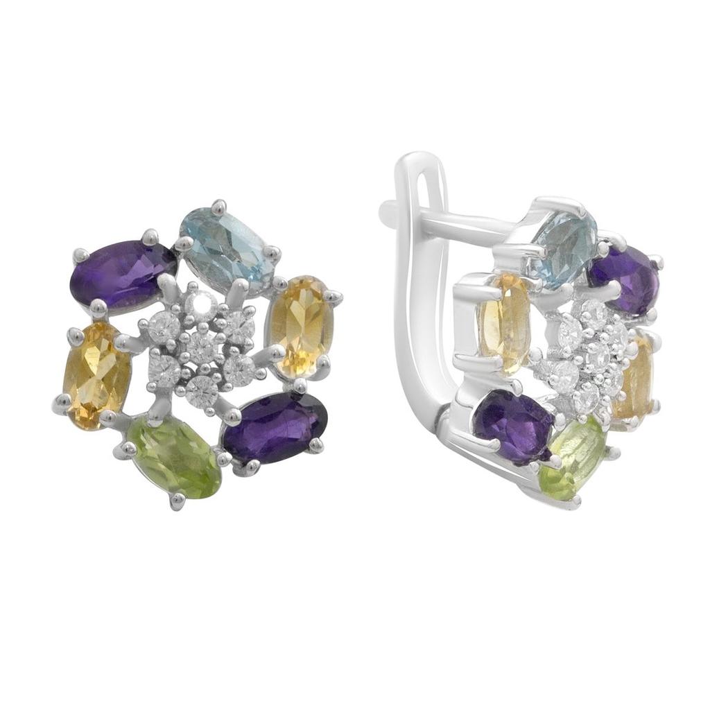 Серебряные серьги с натуральным аметистом 3.253ct, цитрином, хризолітом, топазом (2193180)