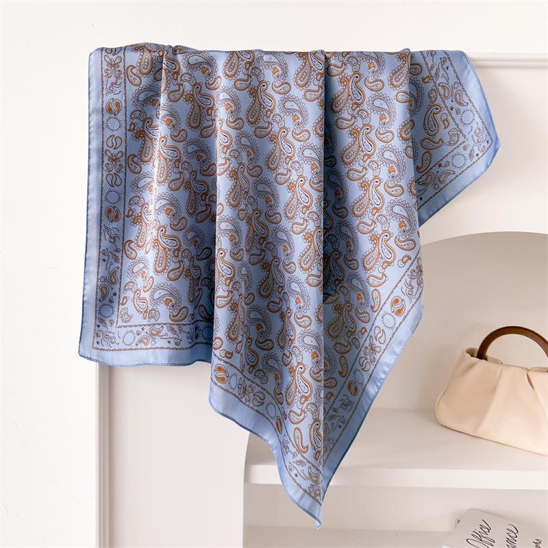 2025 New Summer Women Paisley 70x70cm Square Scarf Print Comfort Shade Imitation Silk Scarf Travel Scarves Bandana Hair Tie Band