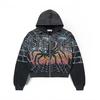 Europe, America 2025 American Graffiti Printing Men's and Women's Loose Casual Zipper Hooded Sweater Trendy Brand
