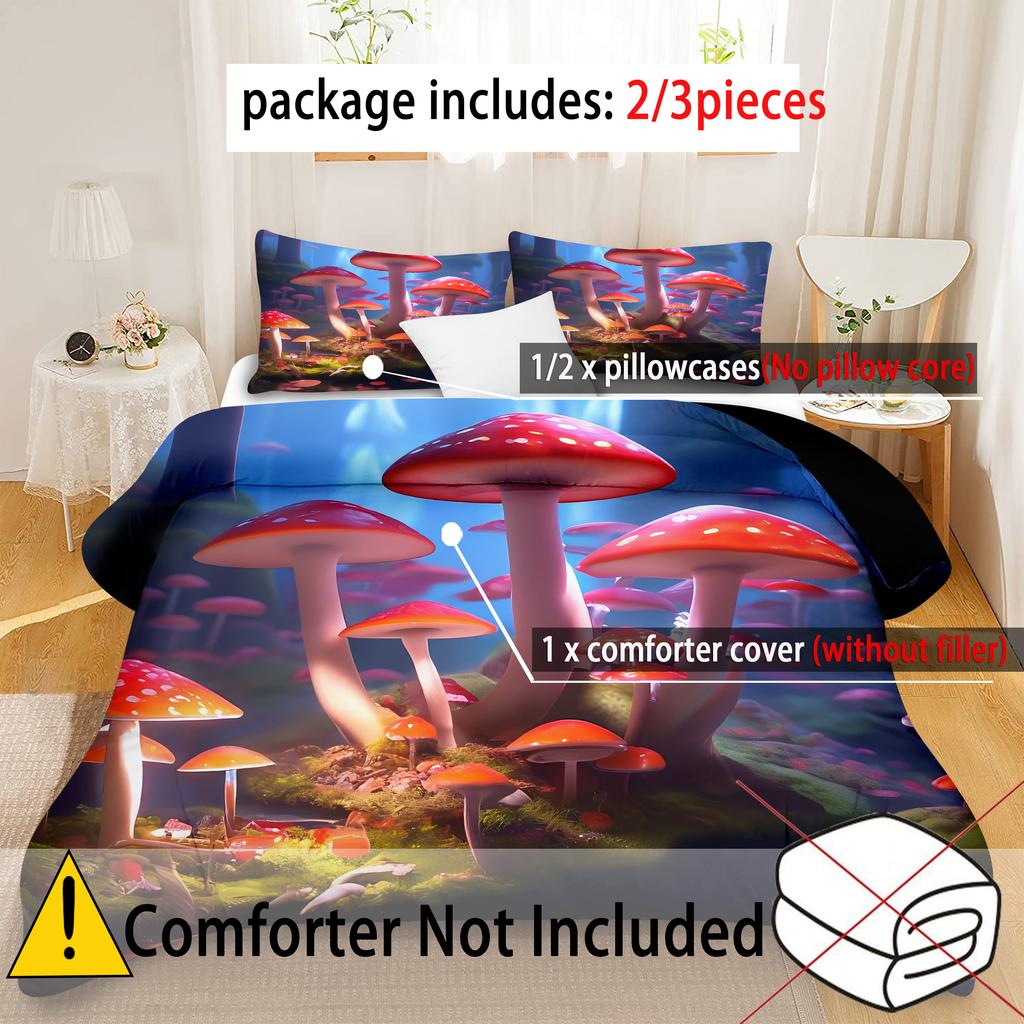 Comforter Colorful Mushroom Pattern Print Fantasy Mushroom Forest Theme Bedding Set Home Textiles Soft S
